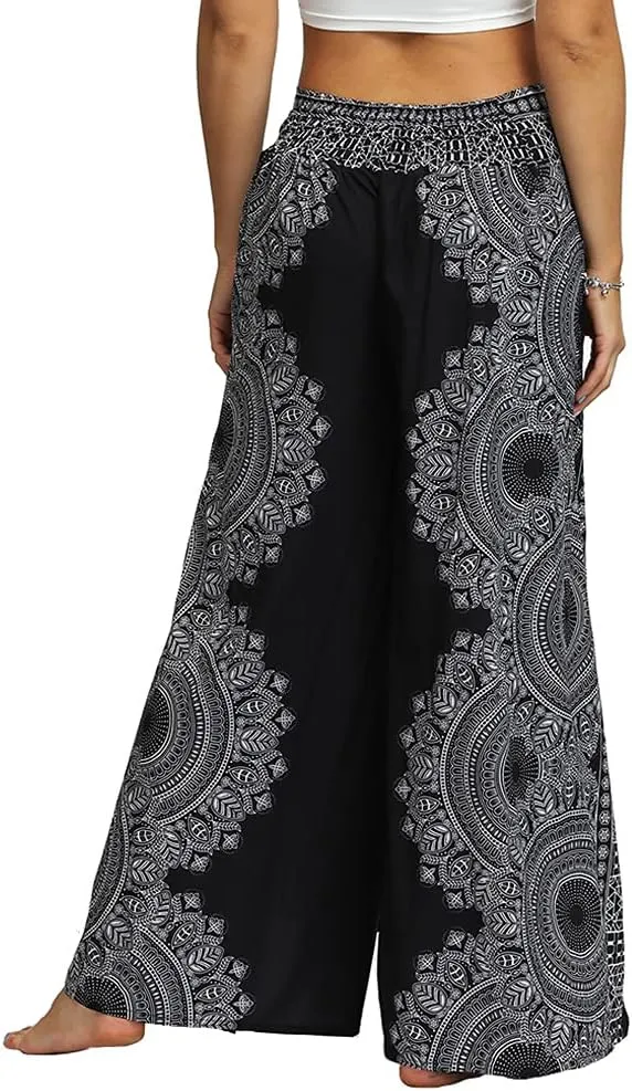 Ainuno Boho Pants Wide Leg Palazzo Pants with Slits for Women Flowy Hippie Pants Thin