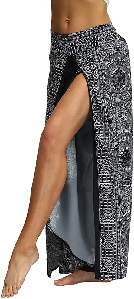 Ainuno Boho Pants Wide Leg Palazzo Pants with Slits for Women Flowy Hippie Pants Thin