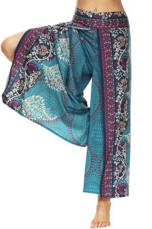 Ainuno Boho Pants Wide Leg Palazzo Pants with Slits for Women Flowy Hippie Pants Thin