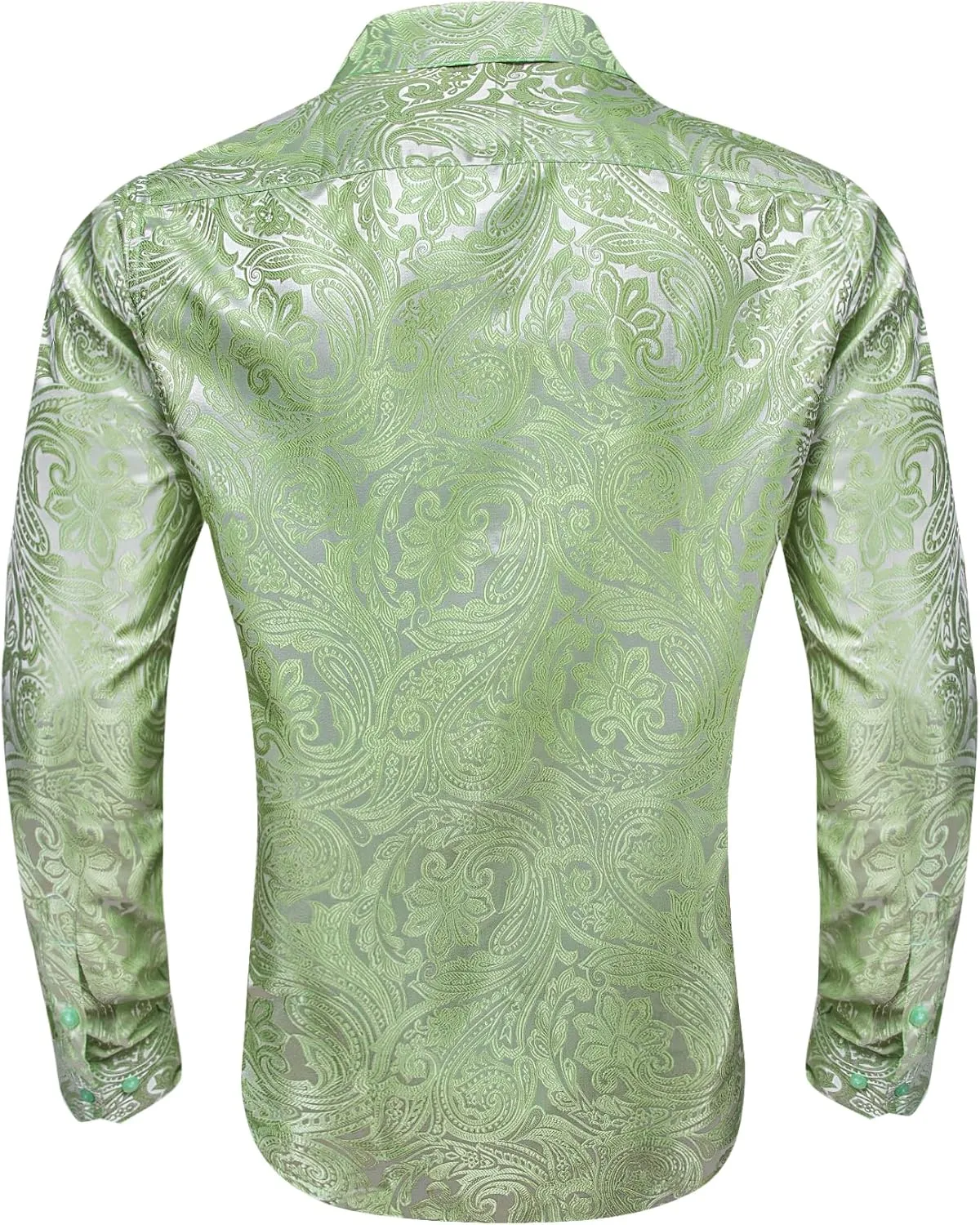 Barry.Wang Men's Silk Shirts Button Down Dress Shirt for Men Satin Paisley Floral Long Sleeve Cowboy Casual Mexico Shirts
