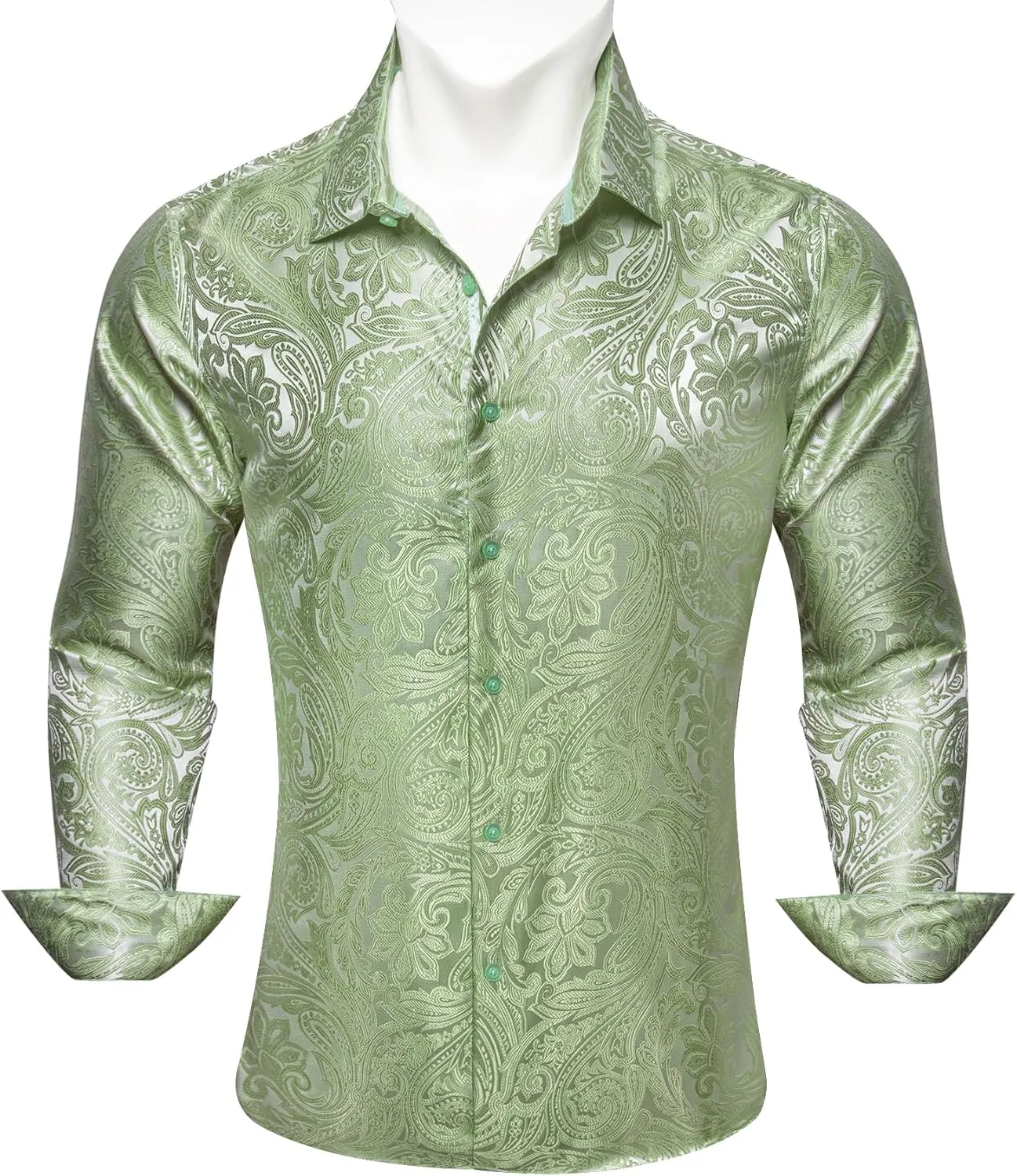 Barry.Wang Men's Silk Shirts Button Down Dress Shirt for Men Satin Paisley Floral Long Sleeve Cowboy Casual Mexico Shirts