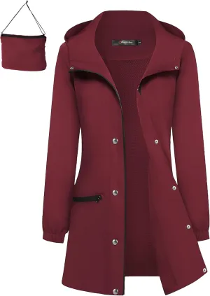Bloggerlove Packable Rain Jacket Women Raincoat Waterproof Windbreaker Climbing Outdoor Hooded Trench Coats S-XXL