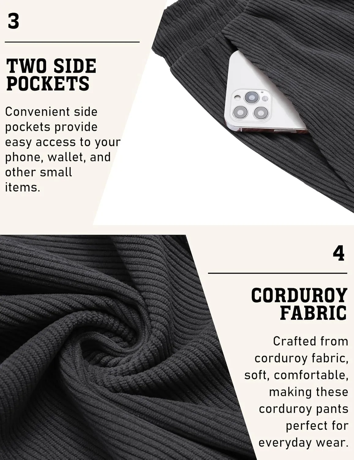 COOFANDY Men's Corduroy Pants Casual Drawstring Trousers Elastic Waist Fashion Tapered Streetwear Joggers with Pockets