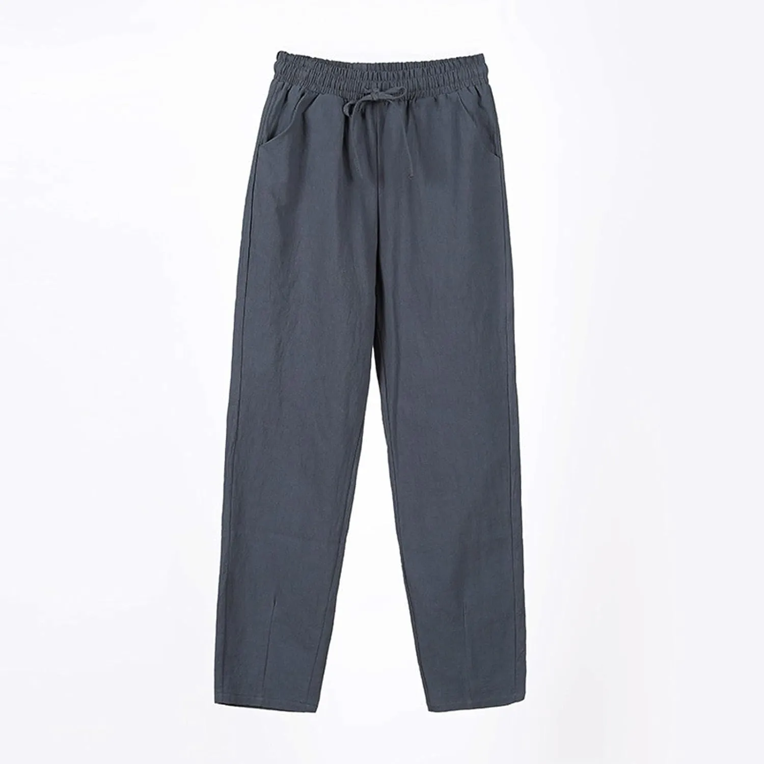 Cropped Linen Pants Women Elastic Waist Straight Leg Ankle Pants Lightweight Comfy Trousers 2025 Summer Beach Outfits