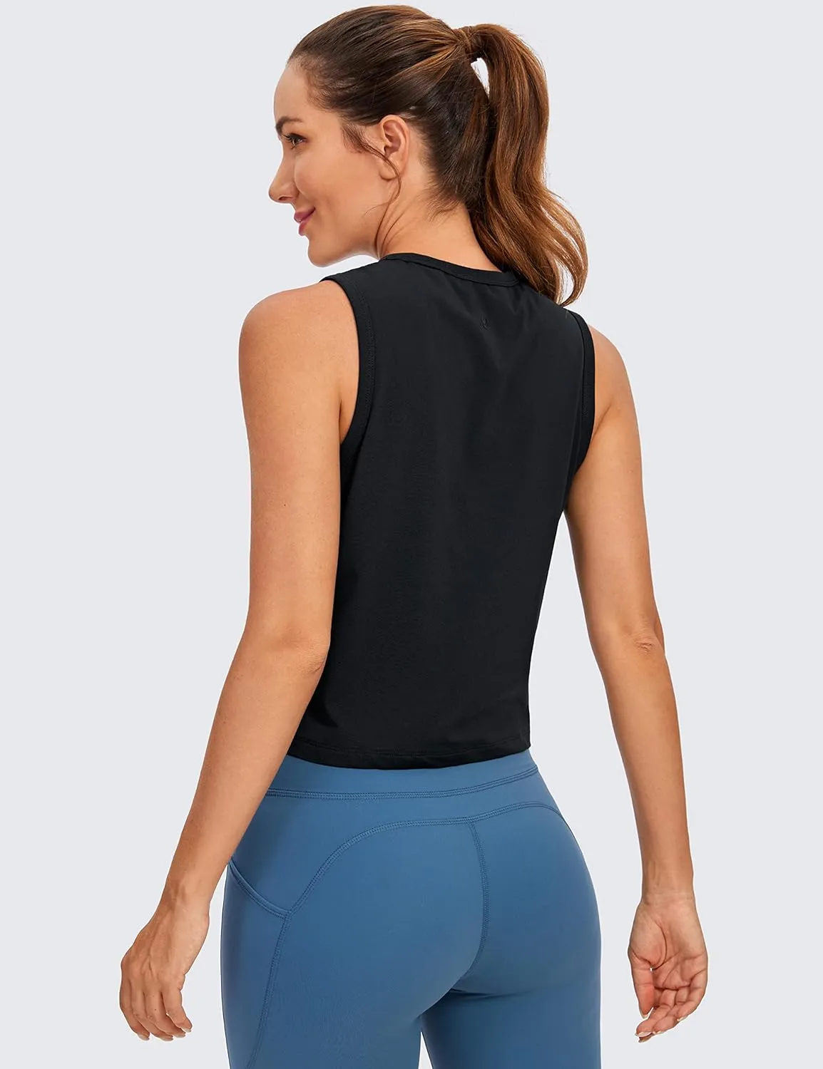 CRZ YOGA Pima Cotton High Neck Cropped Tank Tops for Women Soft Crop Workout Athletic Yoga Basic Sleeveless Shirts