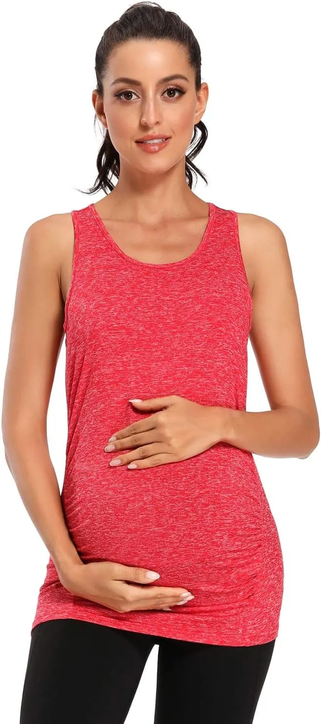 Ecavus Women's Maternity Tank Tops Seamless Racerback Sleeveless Workout Athletic Yoga Tops Pregnancy Shirt