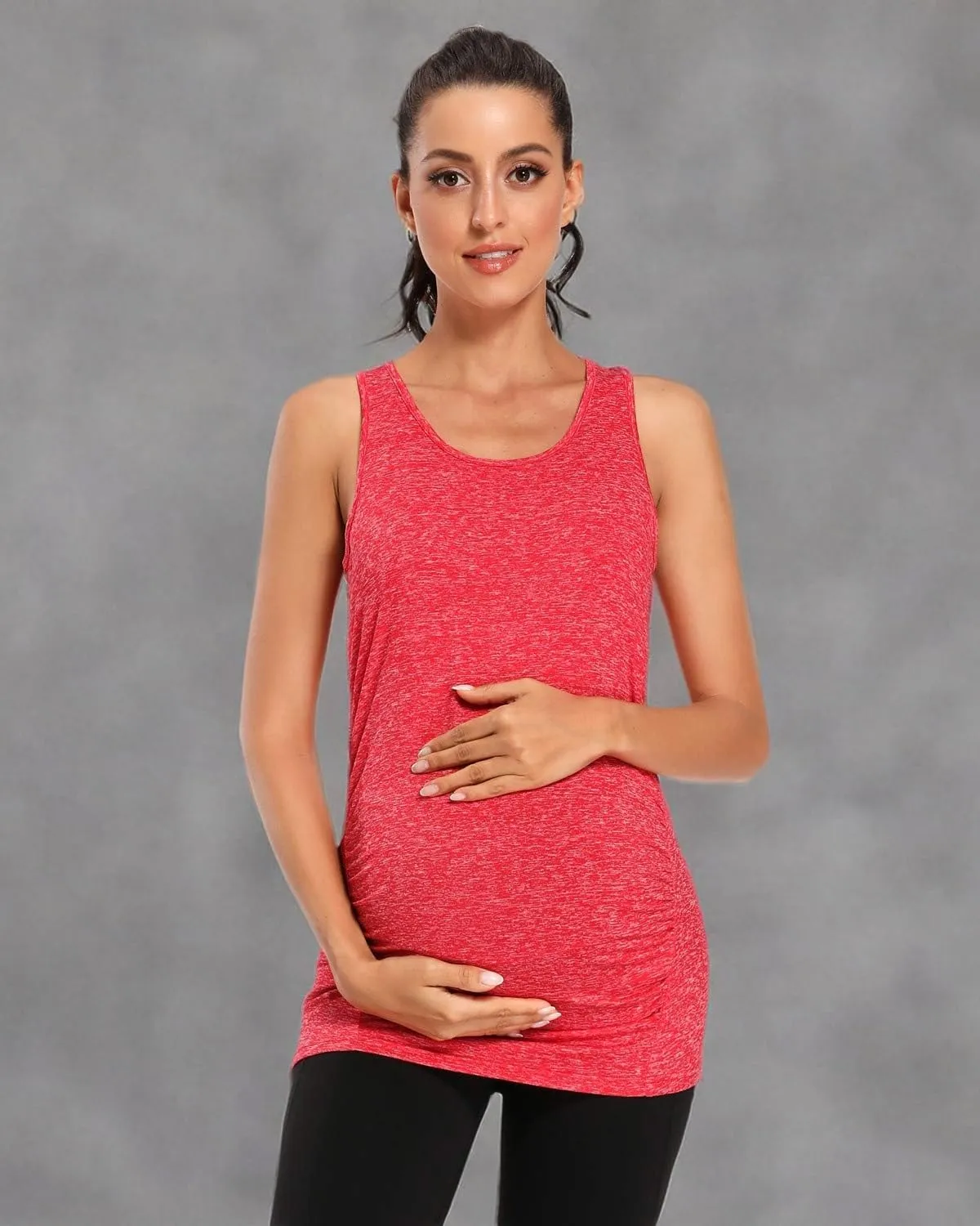 Ecavus Women's Maternity Tank Tops Seamless Racerback Sleeveless Workout Athletic Yoga Tops Pregnancy Shirt