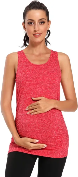 Ecavus Women's Maternity Tank Tops Seamless Racerback Sleeveless Workout Athletic Yoga Tops Pregnancy Shirt