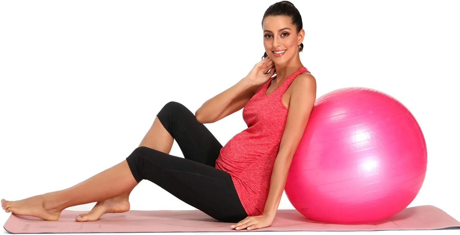Ecavus Women's Maternity Tank Tops Seamless Racerback Sleeveless Workout Athletic Yoga Tops Pregnancy Shirt