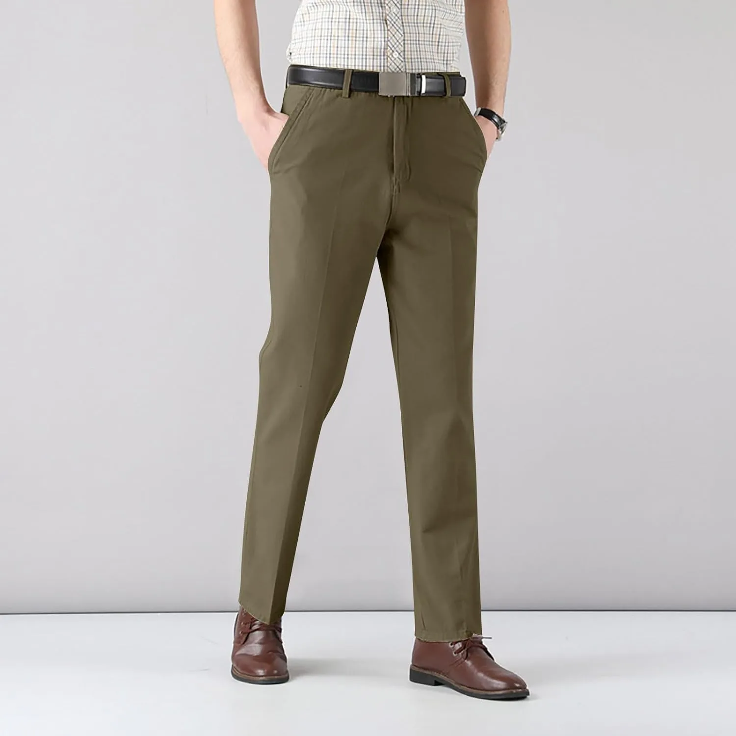 Finelylove Dress Pants for Men Regular Fit Stretch Chino Pants Flat Front Straight Business Work Pants Casual Trousers