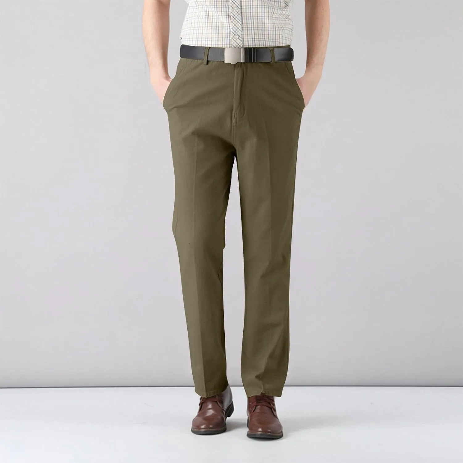 Finelylove Dress Pants for Men Regular Fit Stretch Chino Pants Flat Front Straight Business Work Pants Casual Trousers