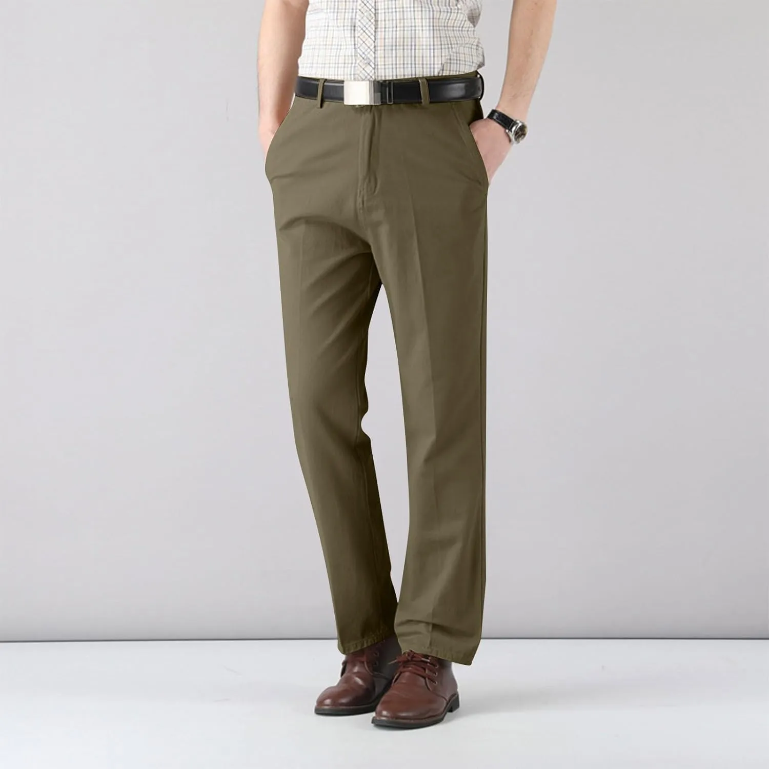 Finelylove Dress Pants for Men Regular Fit Stretch Chino Pants Flat Front Straight Business Work Pants Casual Trousers