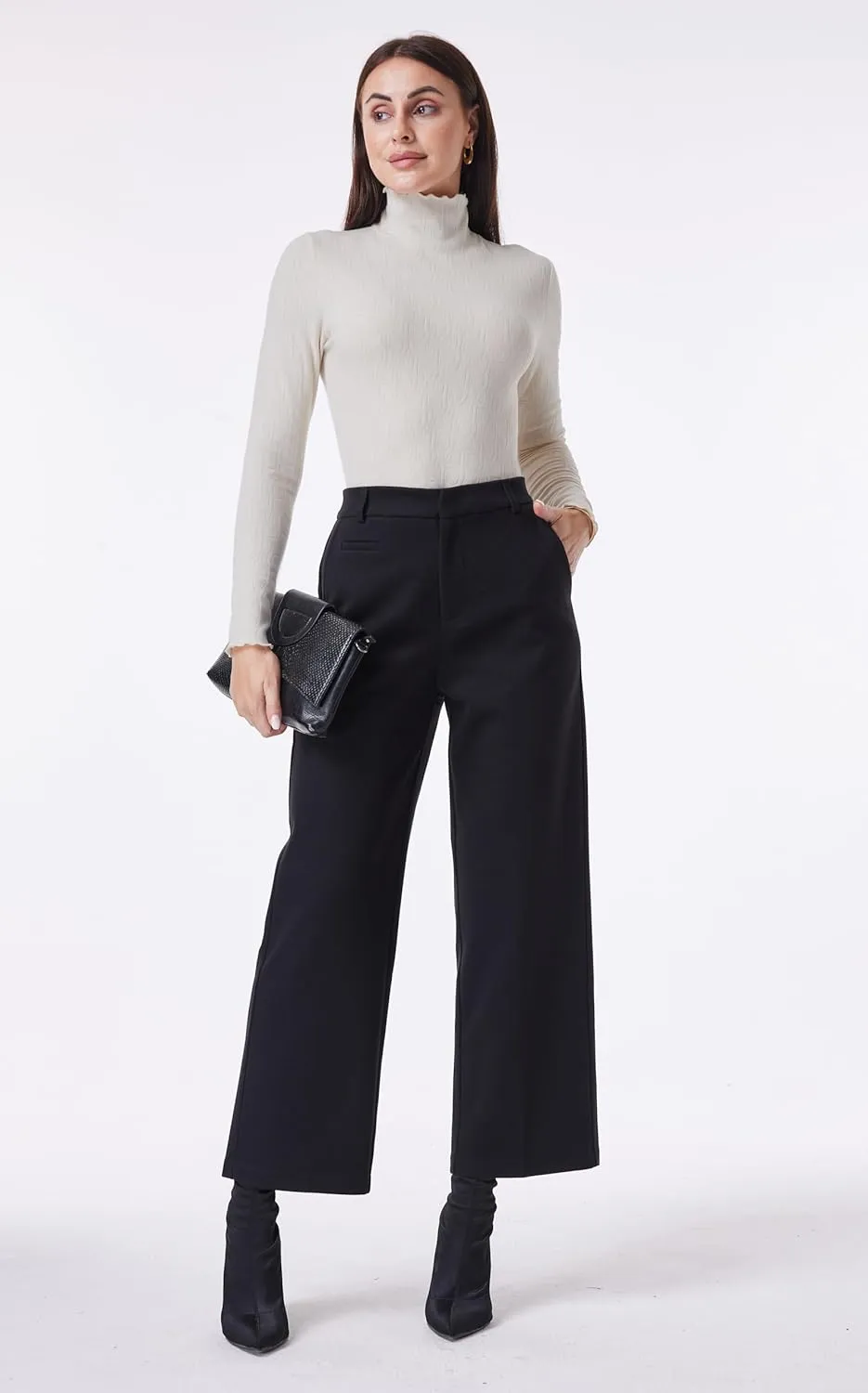 heipeiwa Women's Wool Blend Winter Pants Warm High Waist Dress Work Business Casual Slacks Pant