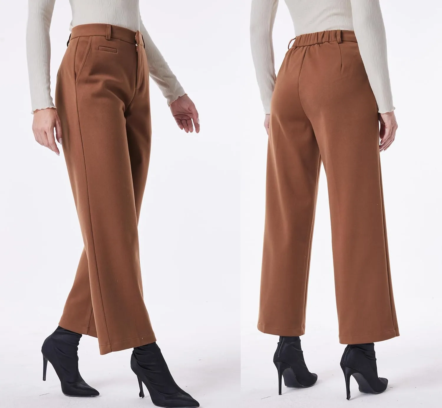 heipeiwa Women's Wool Blend Winter Pants Warm High Waist Dress Work Business Casual Slacks Pant