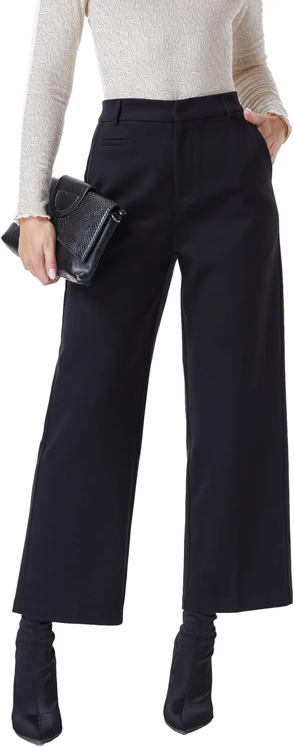 heipeiwa Women's Wool Blend Winter Pants Warm High Waist Dress Work Business Casual Slacks Pant