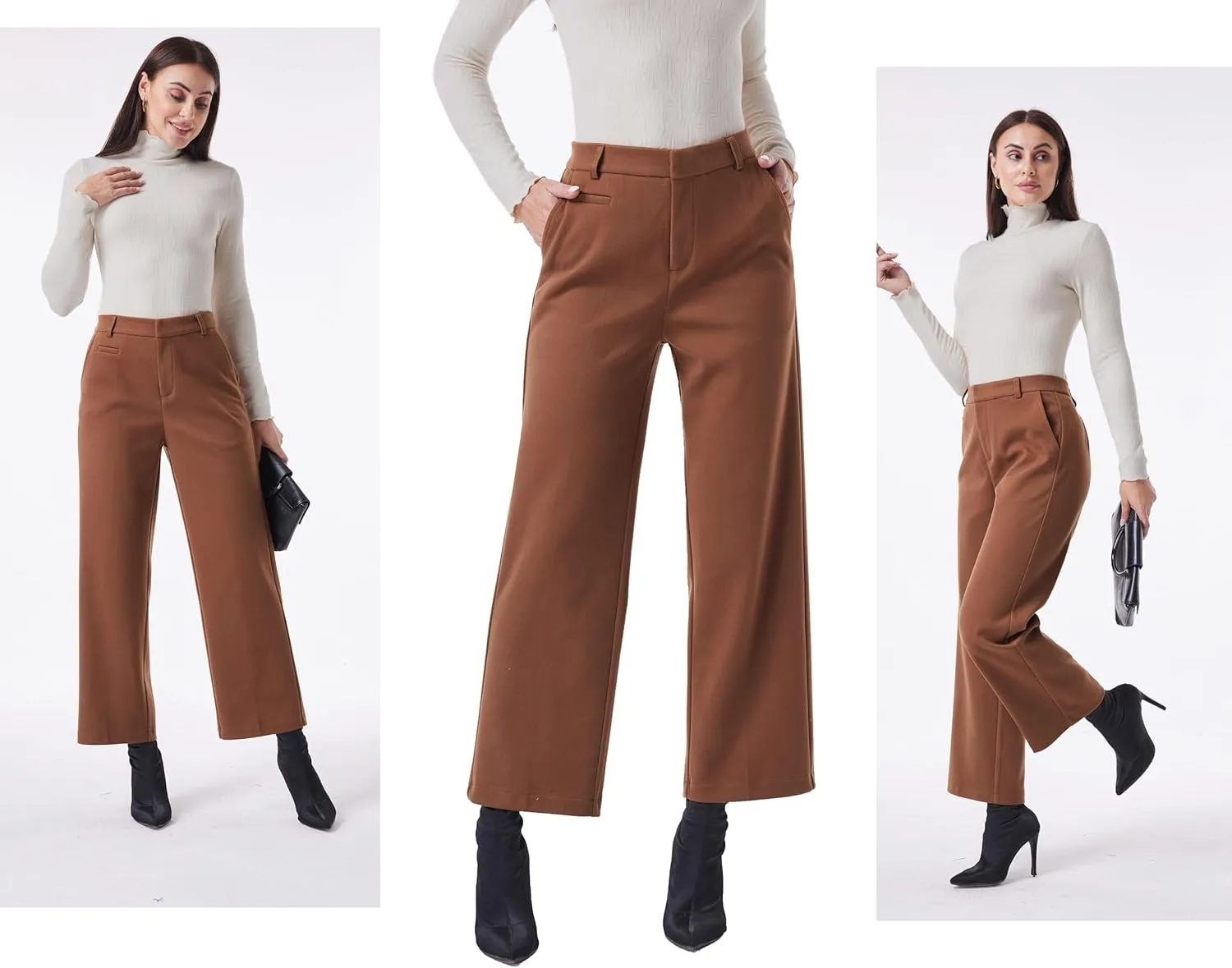 heipeiwa Women's Wool Blend Winter Pants Warm High Waist Dress Work Business Casual Slacks Pant