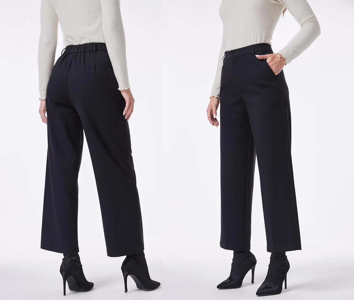 heipeiwa Women's Wool Blend Winter Pants Warm High Waist Dress Work Business Casual Slacks Pant