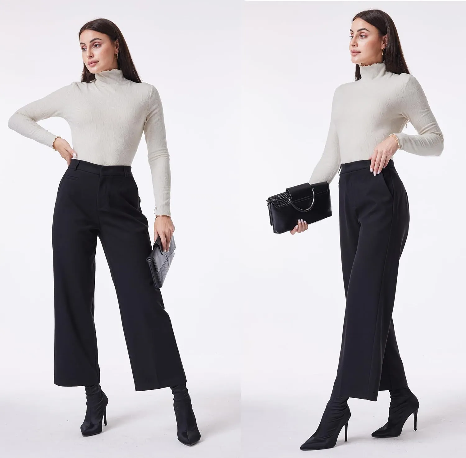 heipeiwa Women's Wool Blend Winter Pants Warm High Waist Dress Work Business Casual Slacks Pant