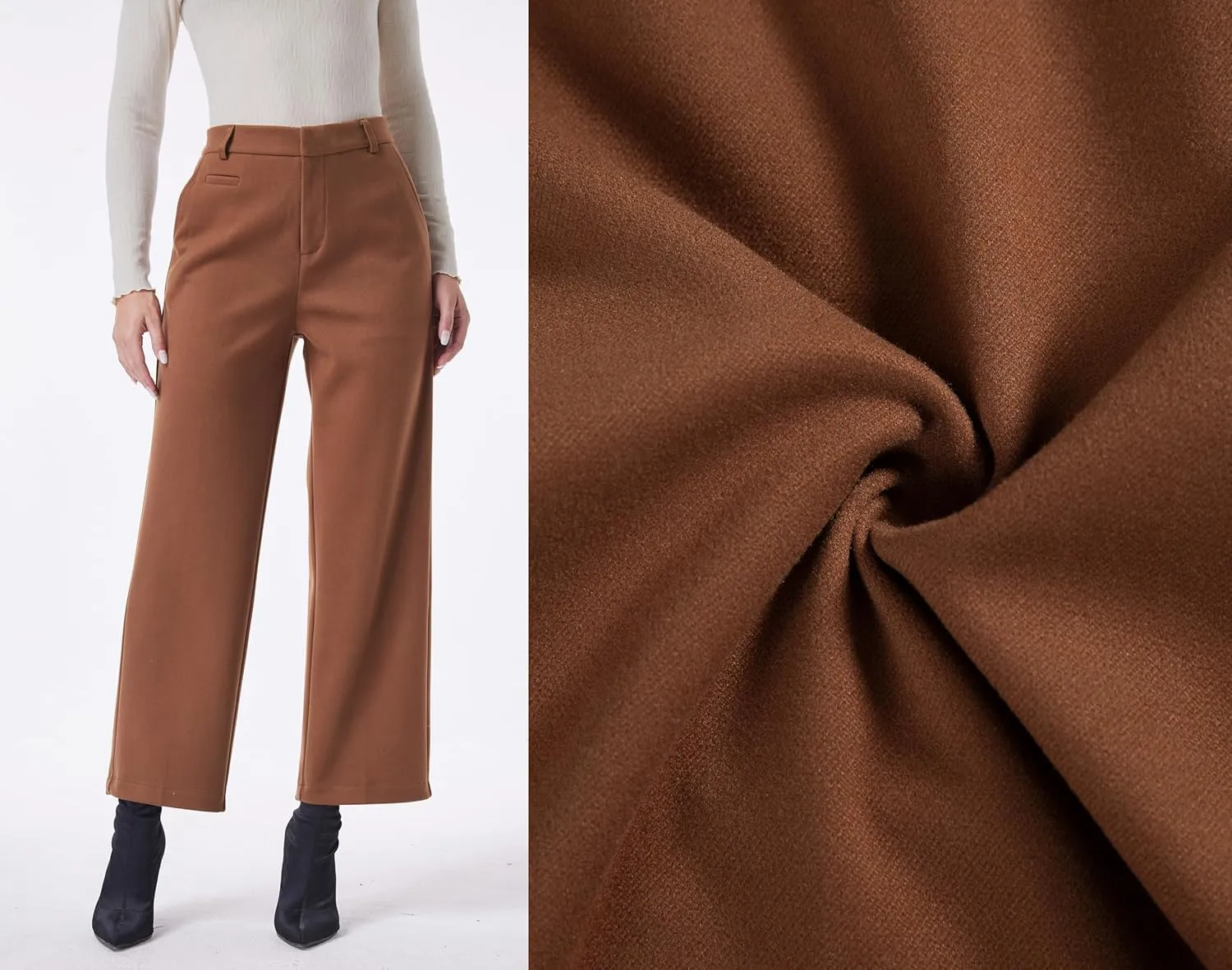 heipeiwa Women's Wool Blend Winter Pants Warm High Waist Dress Work Business Casual Slacks Pant