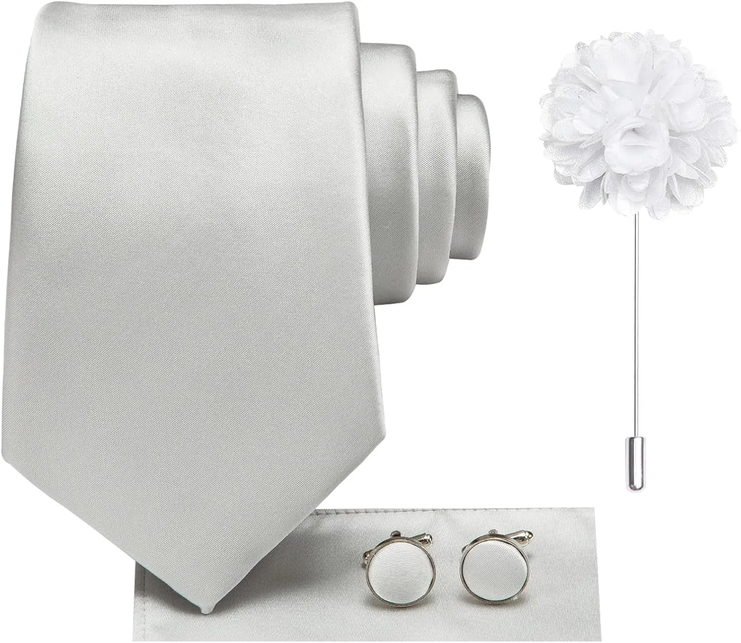 Hi-Tie Men Silk Ties Set with Flower Lapel Pin Necktie Pocket Square Cufflinks for Tuxedo Wedding Business