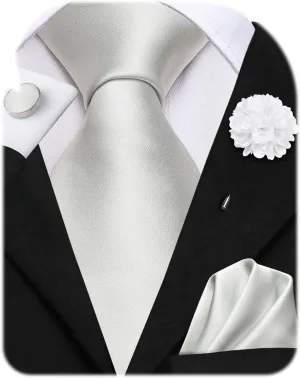 Hi-Tie Men Silk Ties Set with Flower Lapel Pin Necktie Pocket Square Cufflinks for Tuxedo Wedding Business
