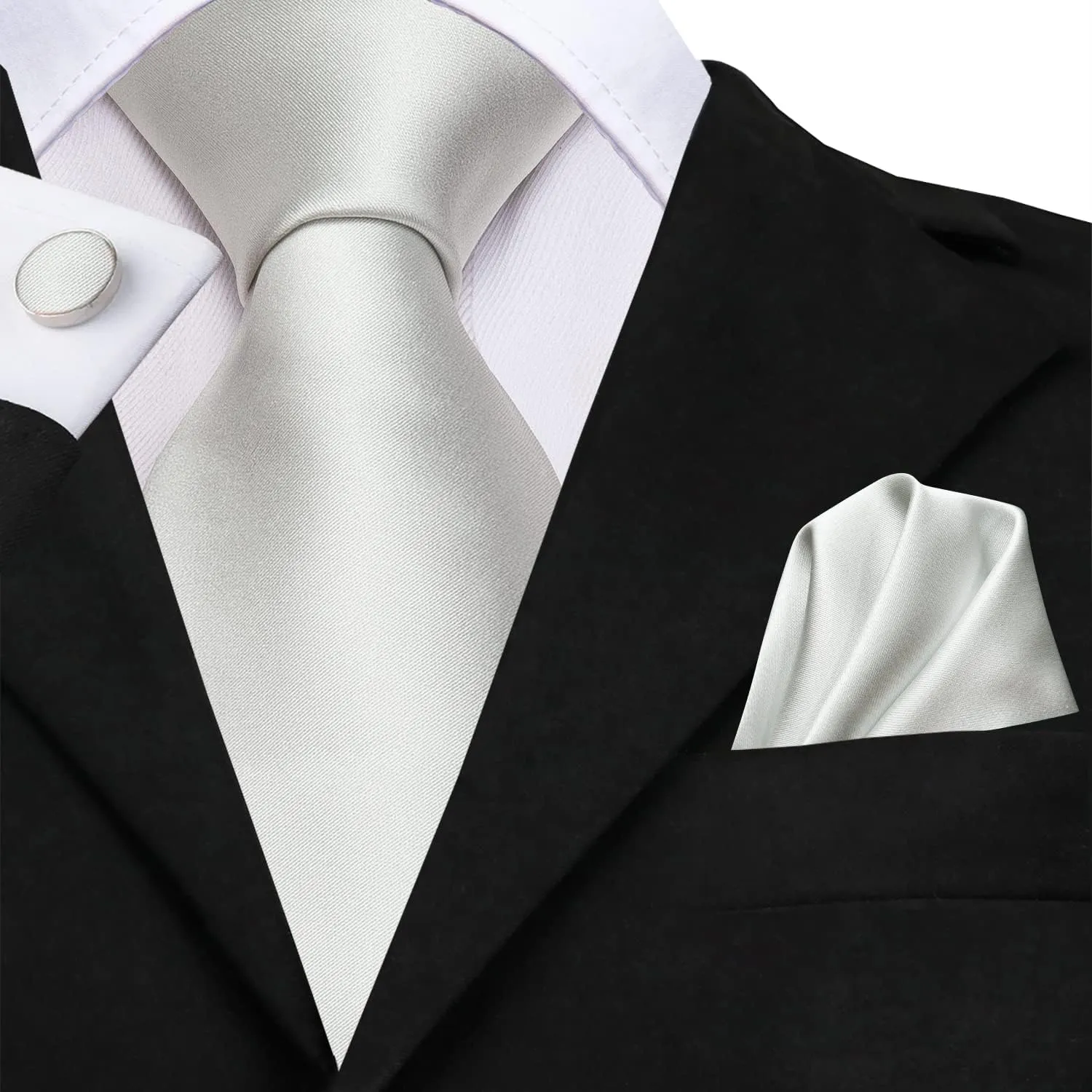 Hi-Tie Men Silk Ties Set with Flower Lapel Pin Necktie Pocket Square Cufflinks for Tuxedo Wedding Business