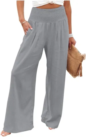 Linen Palazzo Pant Women 2025 Summer Boho Wide Leg High Waist Lounge Pants Casual Beach Vacation Outfits
