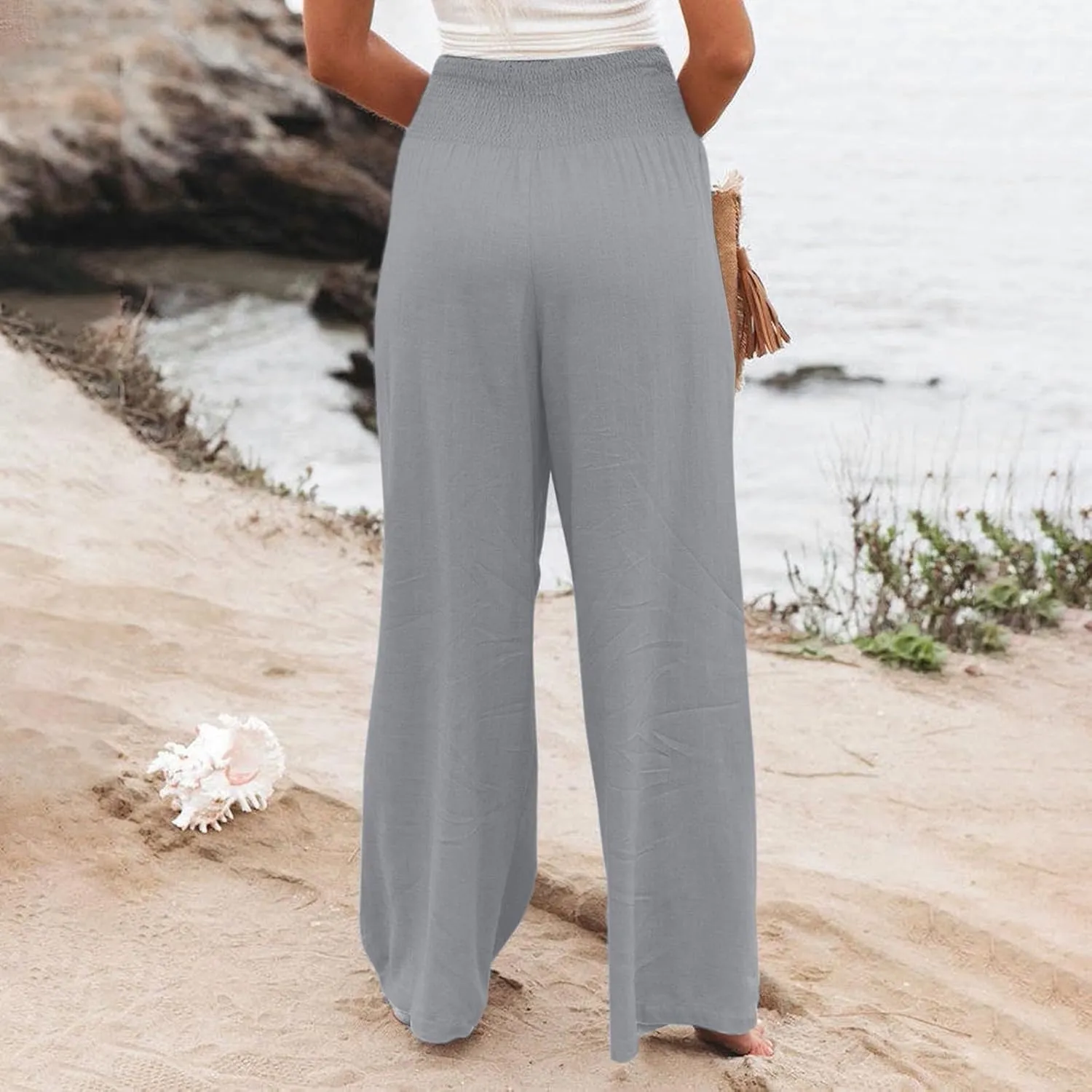 Linen Palazzo Pant Women 2025 Summer Boho Wide Leg High Waist Lounge Pants Casual Beach Vacation Outfits