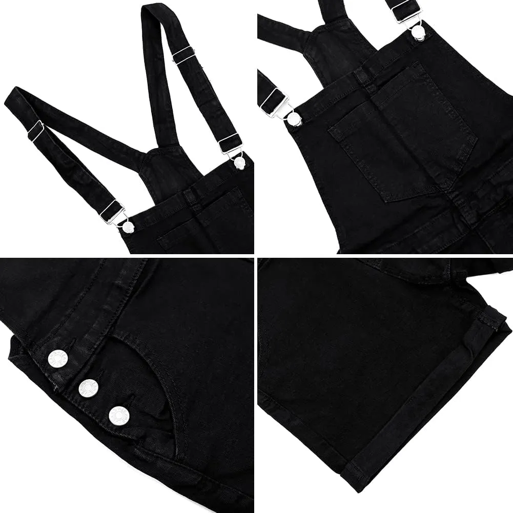 LONGYIDA Women's Shorts Denim Overalls Adjustable Strap Cuffed Hem Casual Shortalls