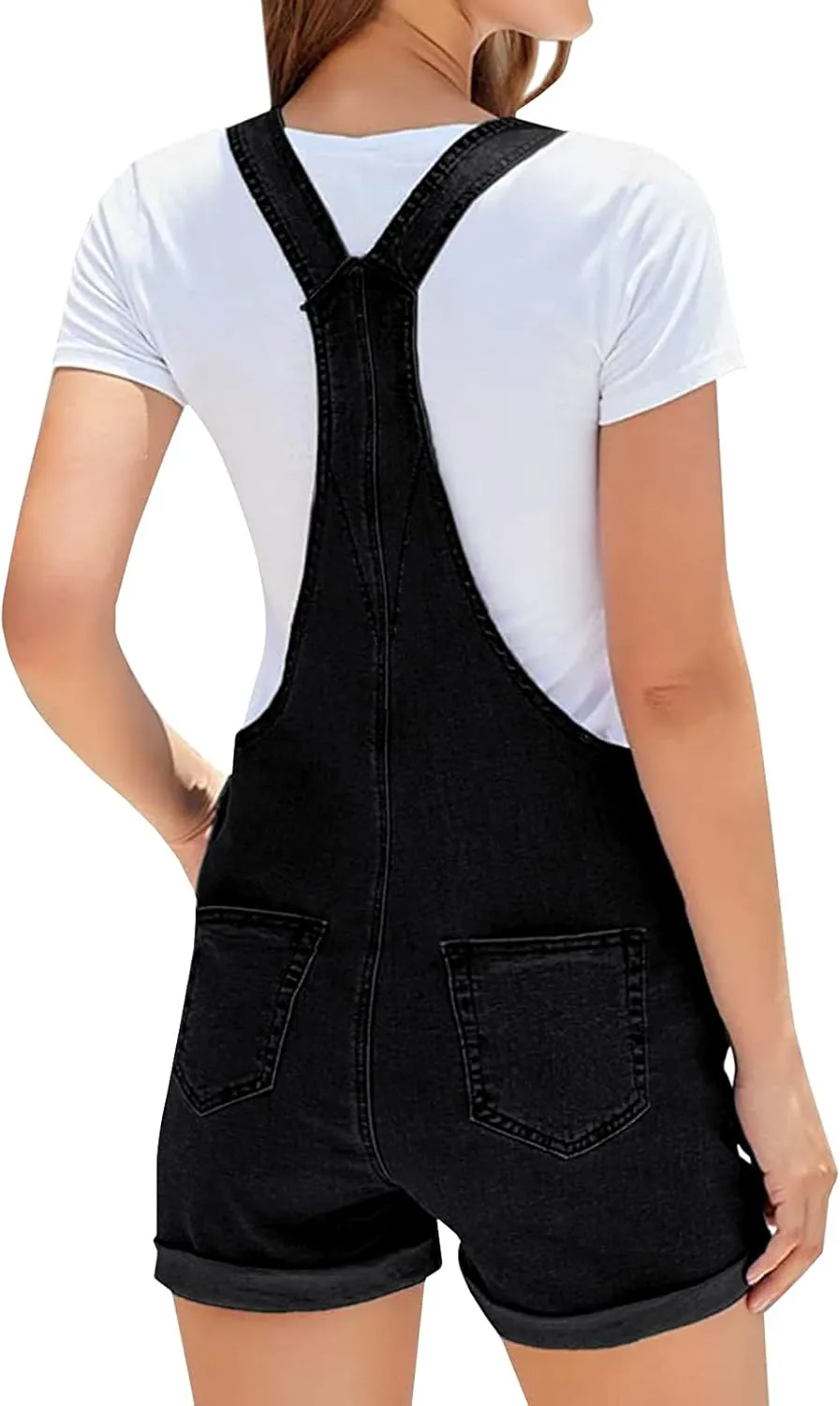 LONGYIDA Women's Shorts Denim Overalls Adjustable Strap Cuffed Hem Casual Shortalls
