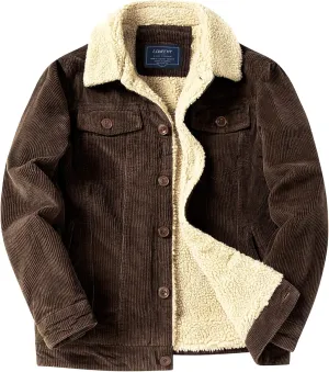 LOUECHY Men's Corduroy Sherpa Lined Trucker Jacket Thickened Warm Winter Coats