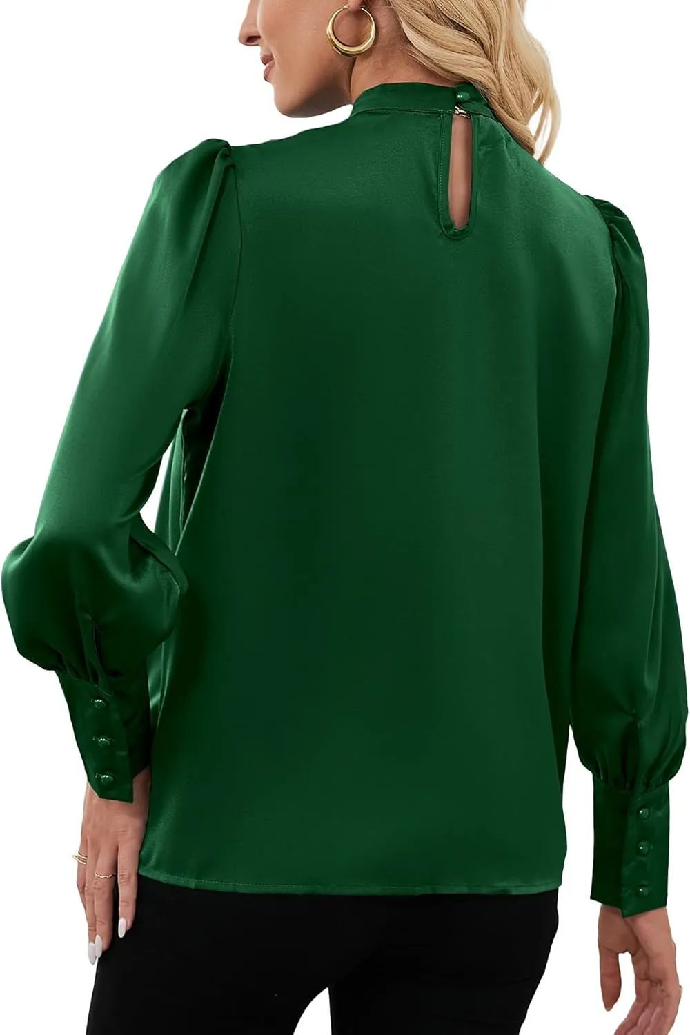 LYANER Women's Elegant Bow Tie Mock Neck Bow Knot Long Sleeve Work Office Satin Blouse Silk Shirt Top