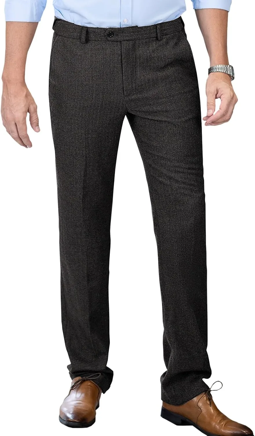 Men's Tweed Pants Herringbone Thick Wool Pleated Front Dress Suit Vintage Trousers