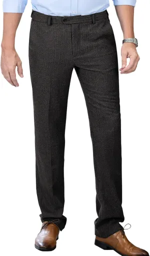 Men's Tweed Pants Herringbone Thick Wool Pleated Front Dress Suit Vintage Trousers
