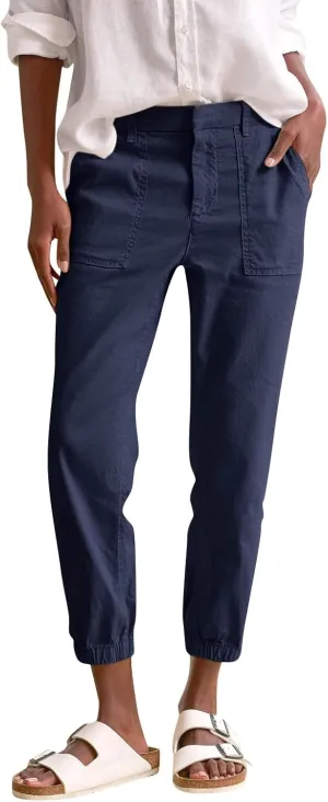 midelxp Linen Joggers for Women Dressy Casual Straight Leg Cropped Pants Lightweight High Waisted Capri Pants with Pockets