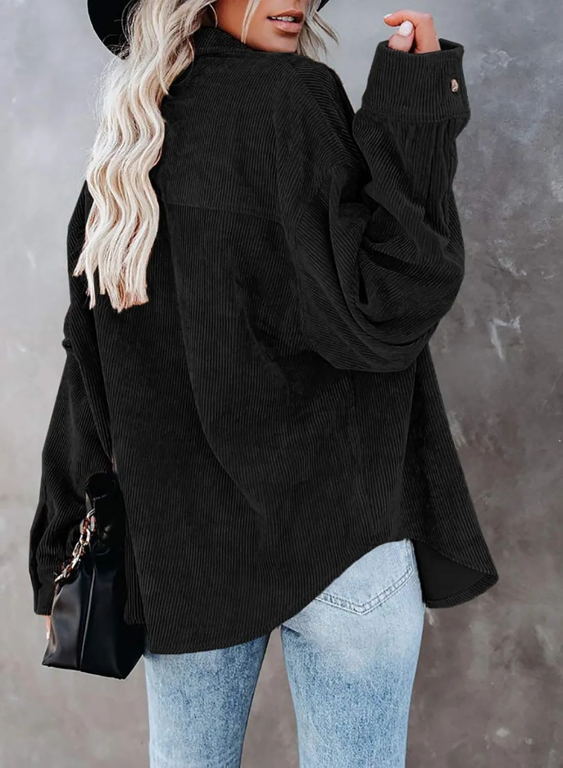 Necooer Womens Corduroy Shirts Button Down Long Sleeve Blouses Boyfriend Tops Oversized Jacket