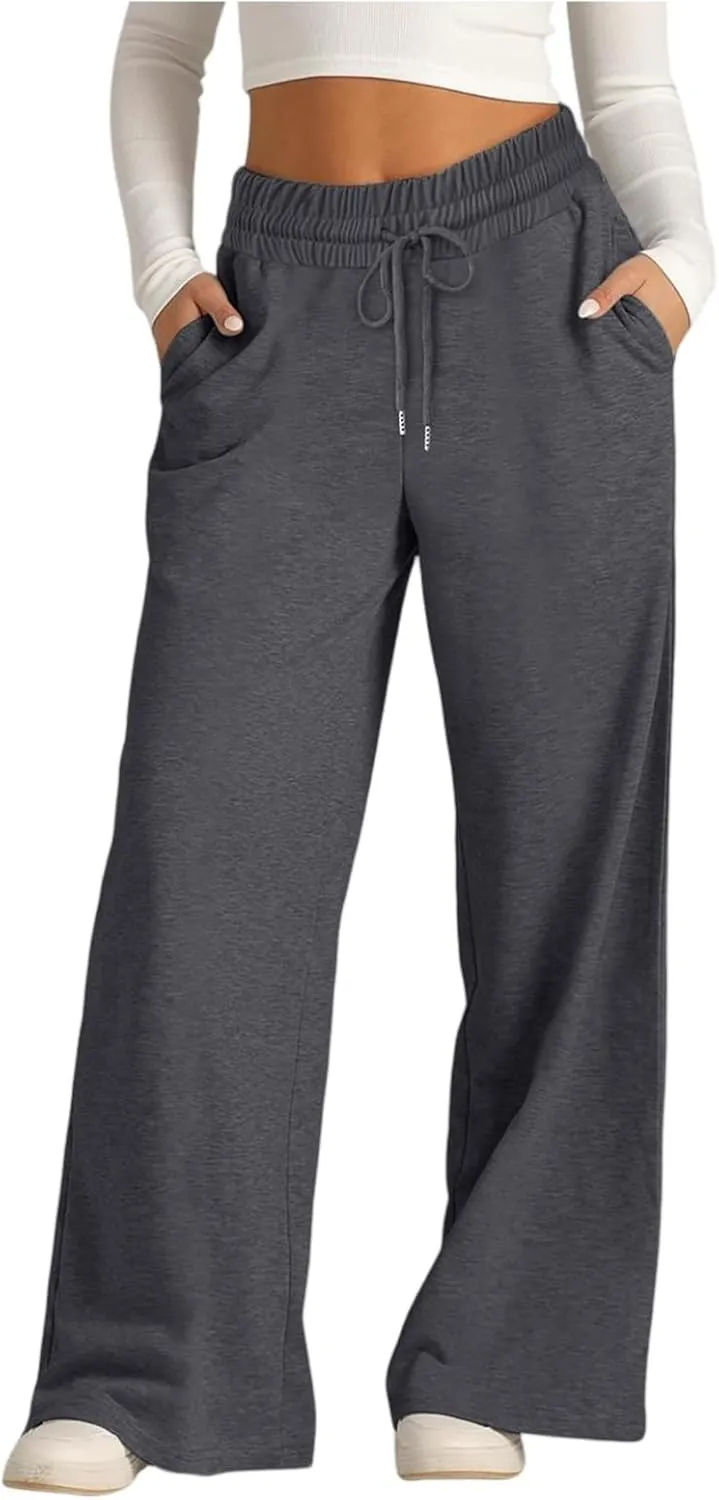 Oversized Wide Leg Sweatpants Women High Waisted Jogger Sweat Pants Drawstring Lightweight Travel Pant with Pockets