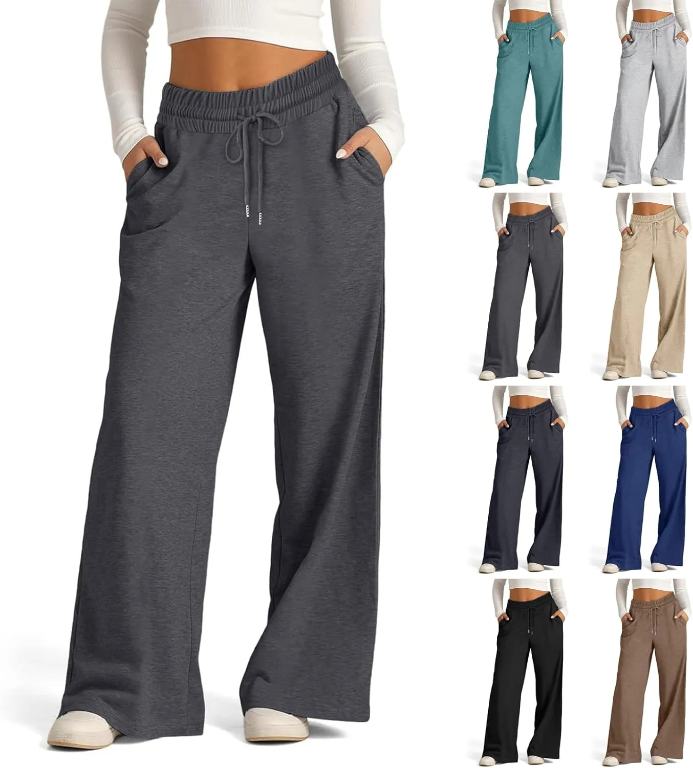 Oversized Wide Leg Sweatpants Women High Waisted Jogger Sweat Pants Drawstring Lightweight Travel Pant with Pockets