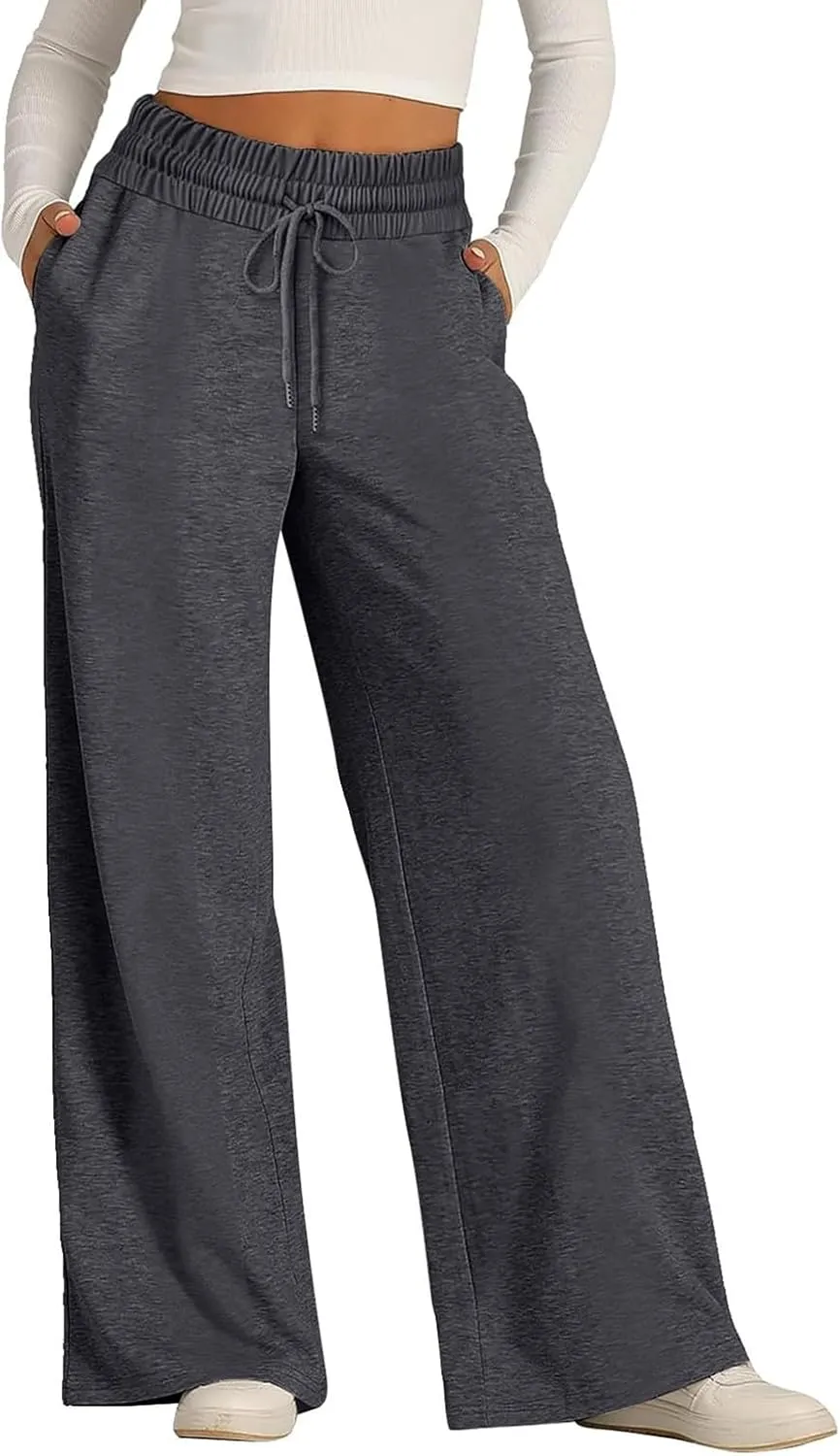 Oversized Wide Leg Sweatpants Women High Waisted Jogger Sweat Pants Drawstring Lightweight Travel Pant with Pockets
