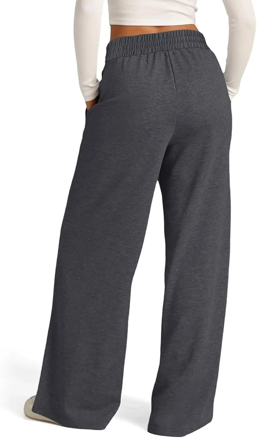 Oversized Wide Leg Sweatpants Women High Waisted Jogger Sweat Pants Drawstring Lightweight Travel Pant with Pockets