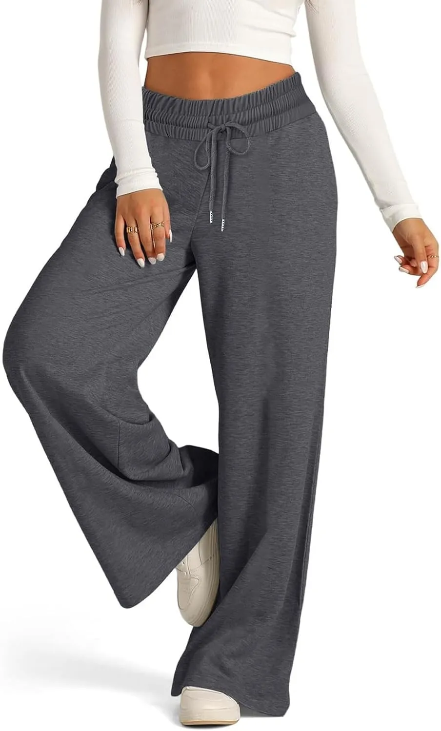Oversized Wide Leg Sweatpants Women High Waisted Jogger Sweat Pants Drawstring Lightweight Travel Pant with Pockets