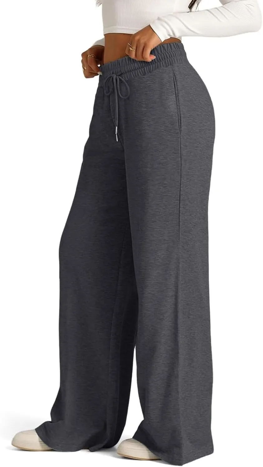 Oversized Wide Leg Sweatpants Women High Waisted Jogger Sweat Pants Drawstring Lightweight Travel Pant with Pockets