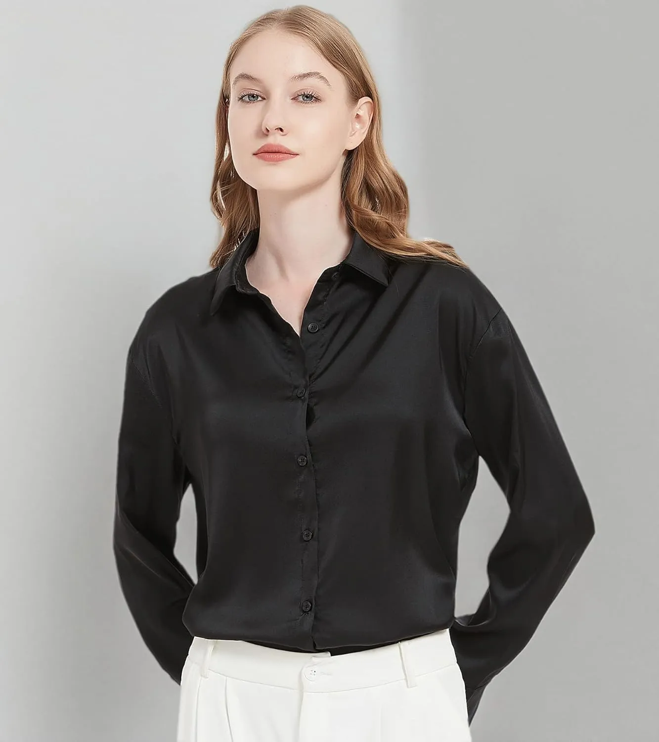 Satin Blouse for Women, Womens Button Down Shirts Long Sleeve Silk Tops Business Casual Outfits Fashion 2023