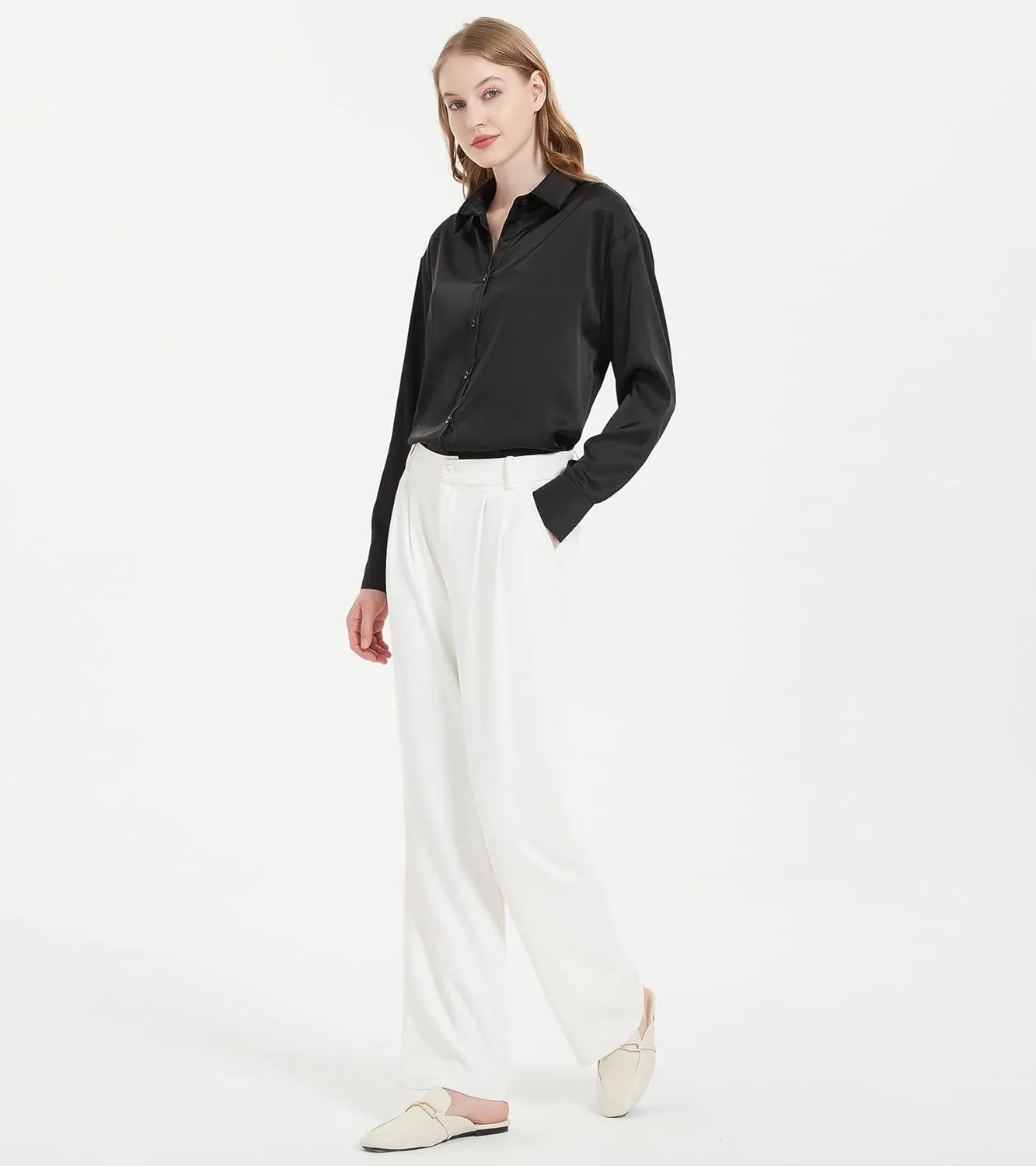 Satin Blouse for Women, Womens Button Down Shirts Long Sleeve Silk Tops Business Casual Outfits Fashion 2023