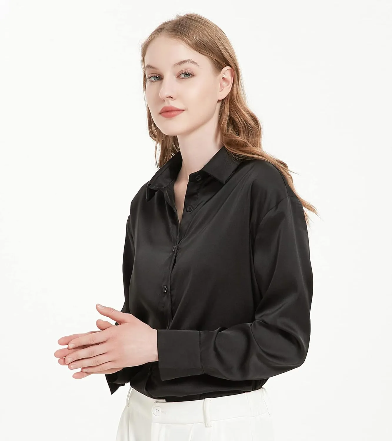Satin Blouse for Women, Womens Button Down Shirts Long Sleeve Silk Tops Business Casual Outfits Fashion 2023