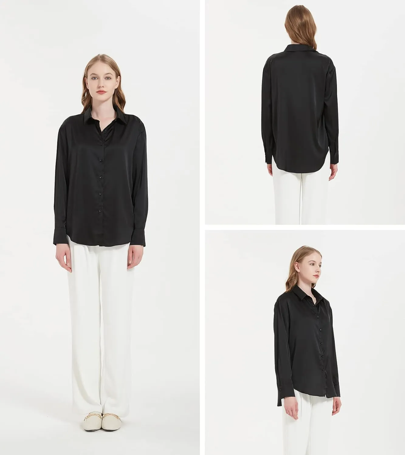 Satin Blouse for Women, Womens Button Down Shirts Long Sleeve Silk Tops Business Casual Outfits Fashion 2023