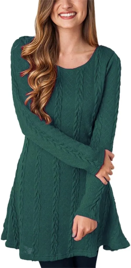 Sumtory Women Cable Knit Dress Slim Fit Long Sleeve Sweater Dresses(8 Colors)