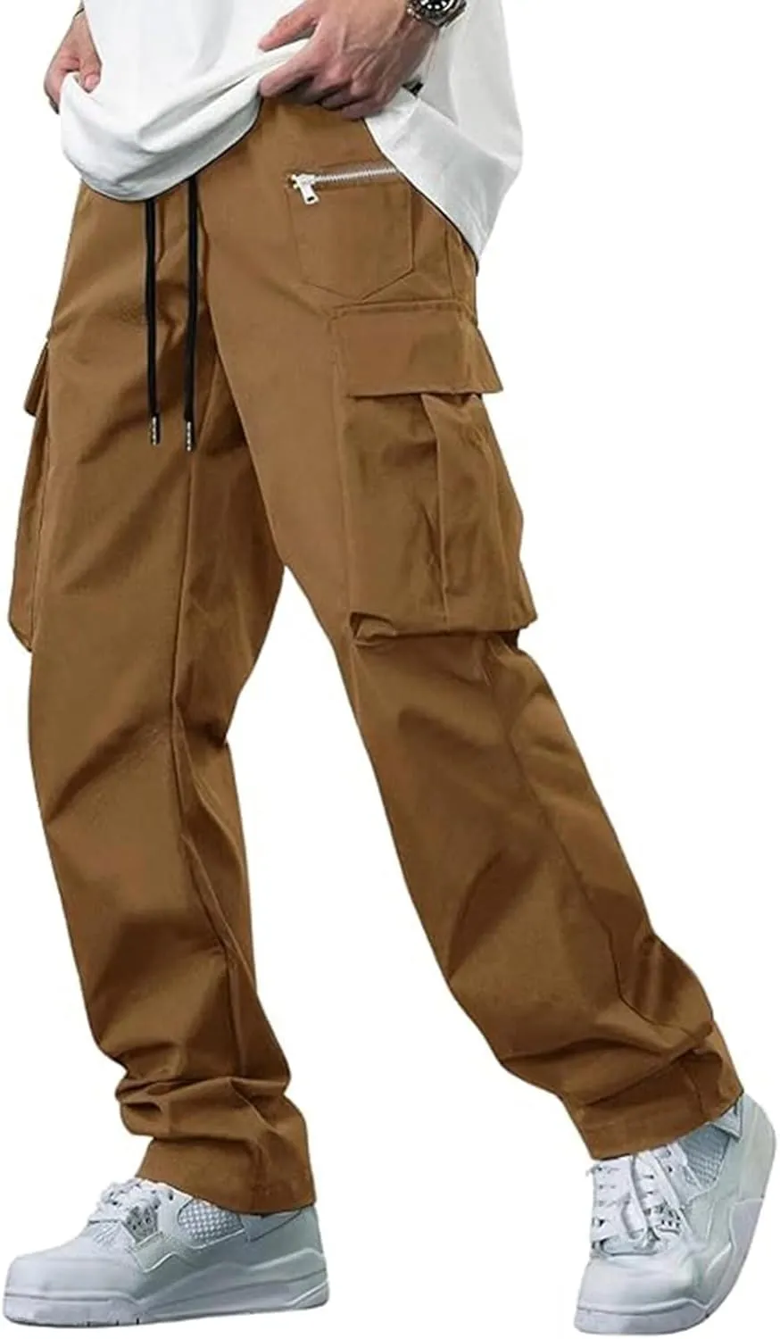 Sweatpants for Men Baggy Cargo Pants with Pockets Cotton Hiking Jogger Pants Casual Athletic Sports Outdoor Trousers