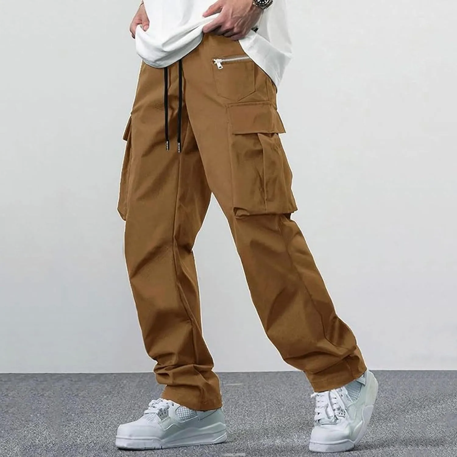 Sweatpants for Men Baggy Cargo Pants with Pockets Cotton Hiking Jogger Pants Casual Athletic Sports Outdoor Trousers