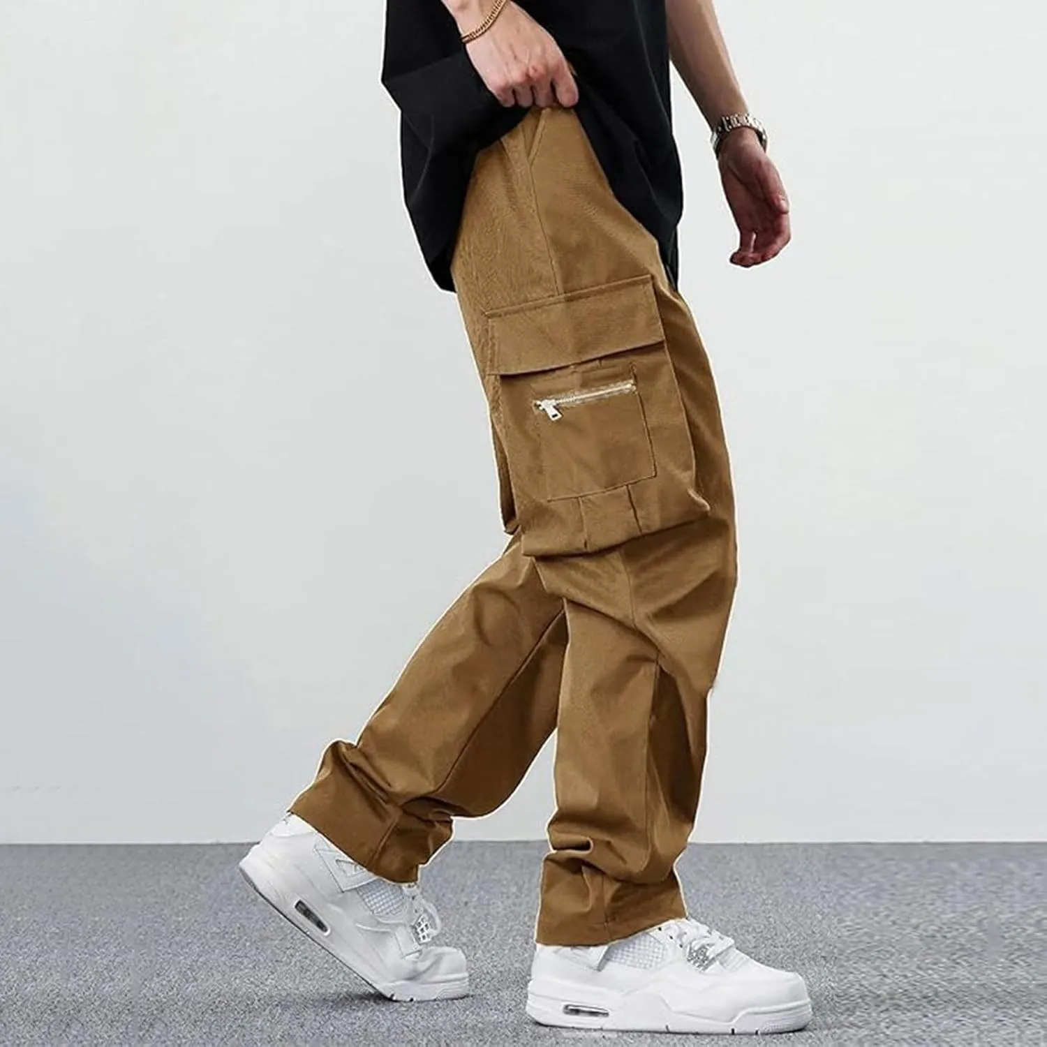 Sweatpants for Men Baggy Cargo Pants with Pockets Cotton Hiking Jogger Pants Casual Athletic Sports Outdoor Trousers
